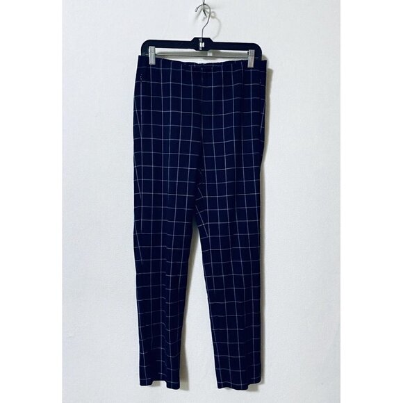 J Jill Essential Womens 6 Windowpane Print Ankle Pants Navy Blue Cotton Stretch - Picture 1 of 9